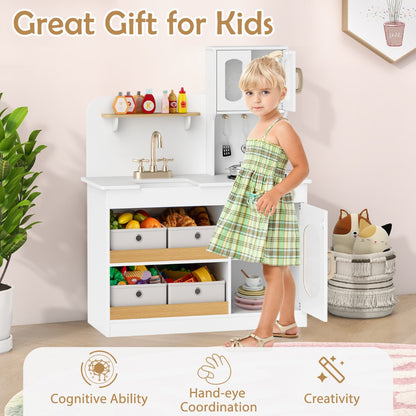 Play Kitchen for Kids with Storage and Stovetops for Children Ages 3+-White