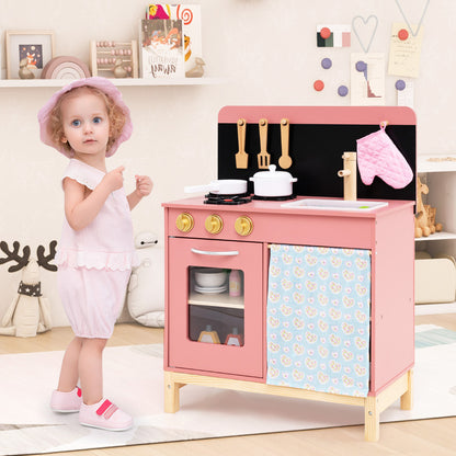 Play Kitchen for Kids Wooden Kitchen Playset Toy Kitchen Set Gift-Pink