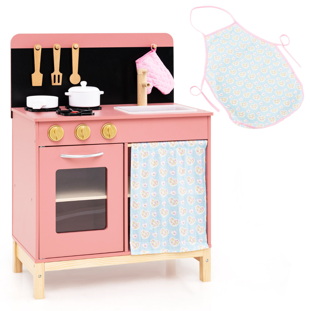 Play Kitchen for Kids Wooden Kitchen Playset Toy Kitchen Set Gift-Pink