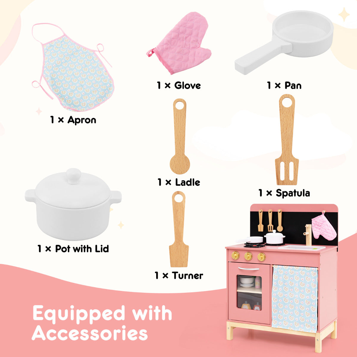 Play Kitchen for Kids Wooden Kitchen Playset Toy Kitchen Set Gift-Pink