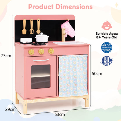 Play Kitchen for Kids Wooden Kitchen Playset Toy Kitchen Set Gift-Pink