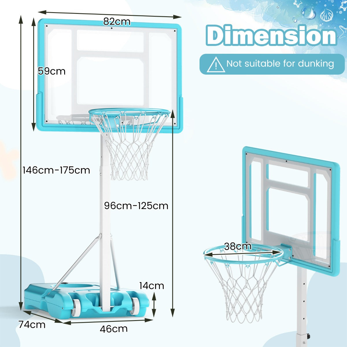 Pool Basketball Hoop with 82cm Shatterproof Backboard-White