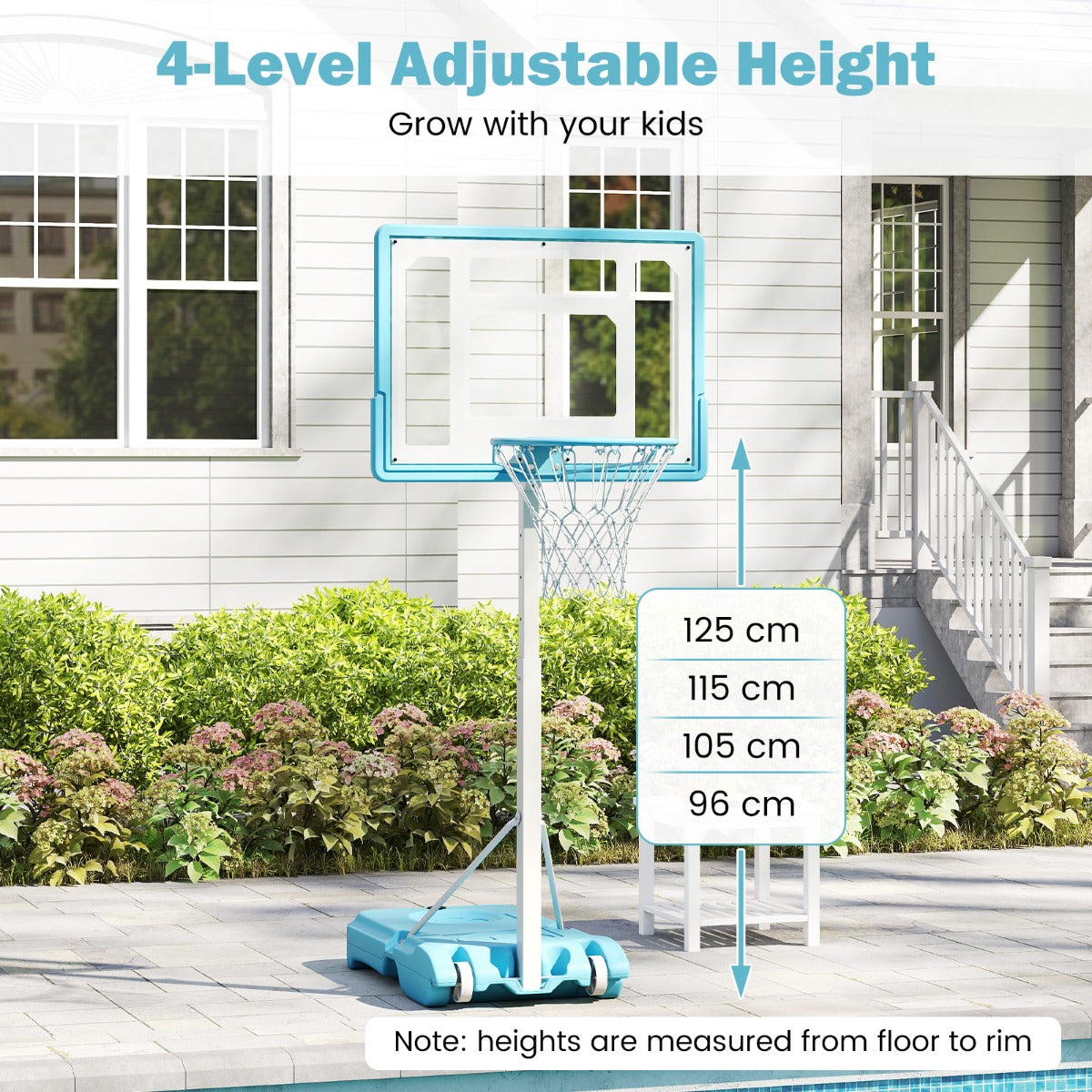 Pool Basketball Hoop with 82cm Shatterproof Backboard-White