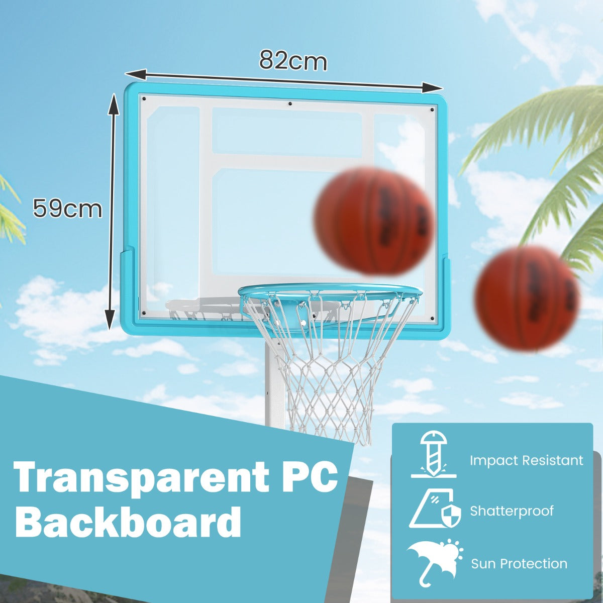 Pool Basketball Hoop with 82cm Shatterproof Backboard-White