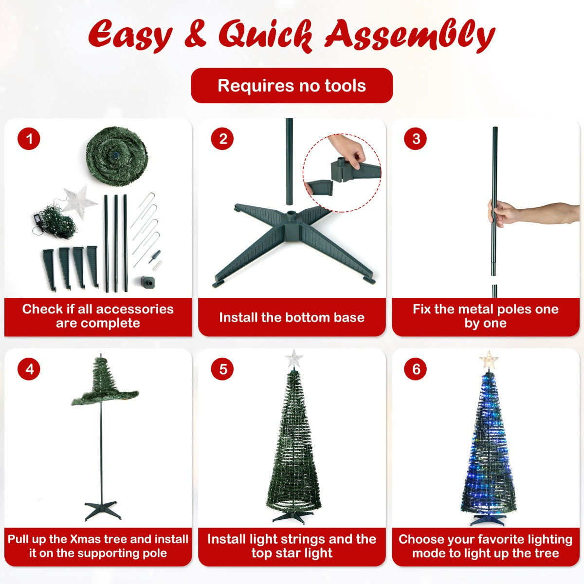 1.9m Smart Pop-up Christmas Tree with 12 Lighting Modes and Bluetooth Control