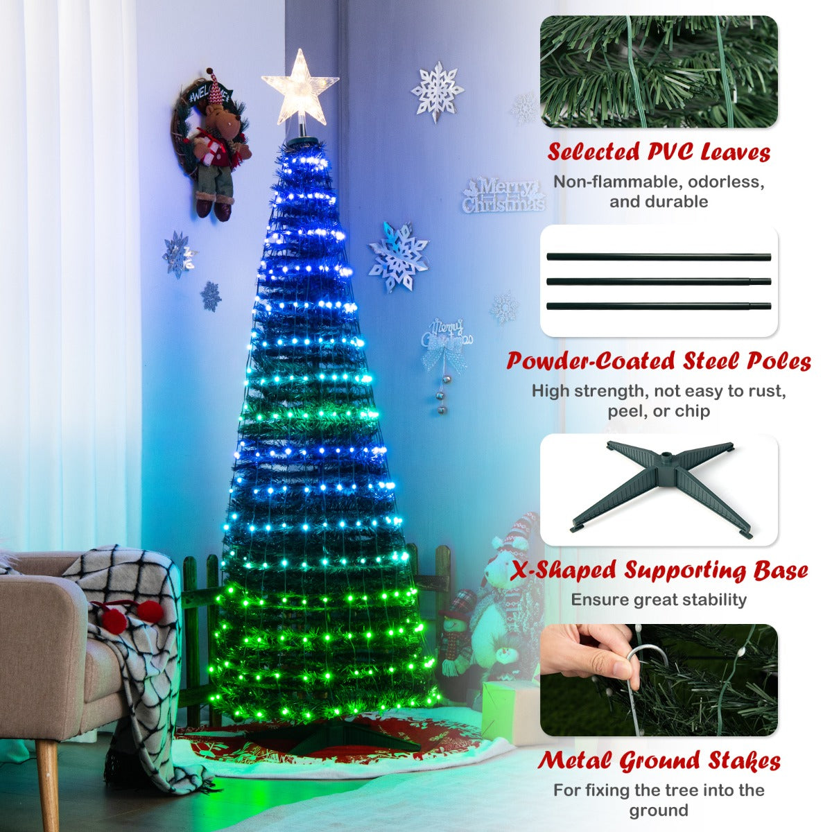1.9m Smart Pop-up Christmas Tree with 12 Lighting Modes and Bluetooth Control