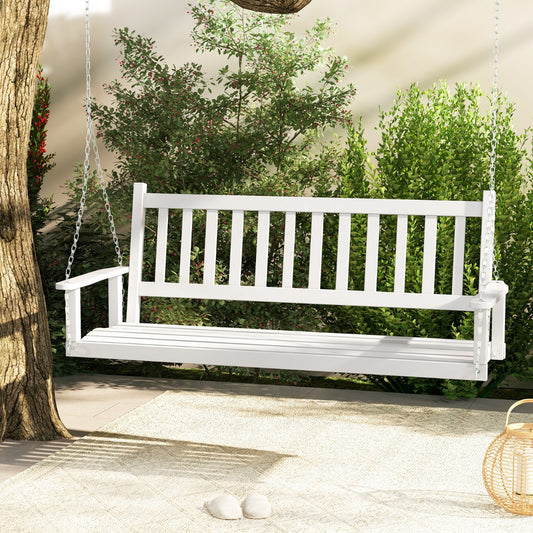 Costway 3-Person Wooden Outdoor Porch Swing for Garden, Backyard-White