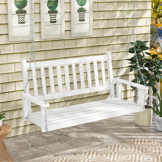 Costway 2-Person Wooden Porch Swing with 170 CM Adjustable Upper Chains-White