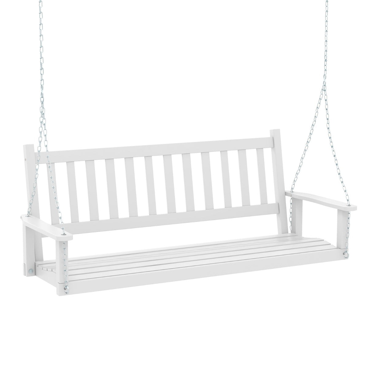 Costway 3-Person Wooden Outdoor Porch Swing for Garden, Backyard-White