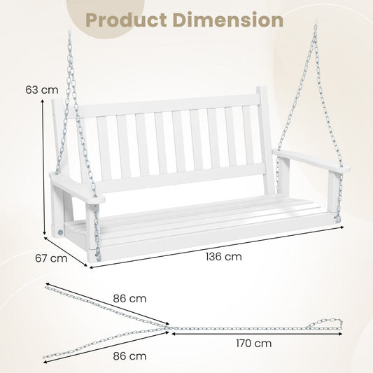 Solid poplar wood porch swing seats two people with a durable 230 kg weight capacity