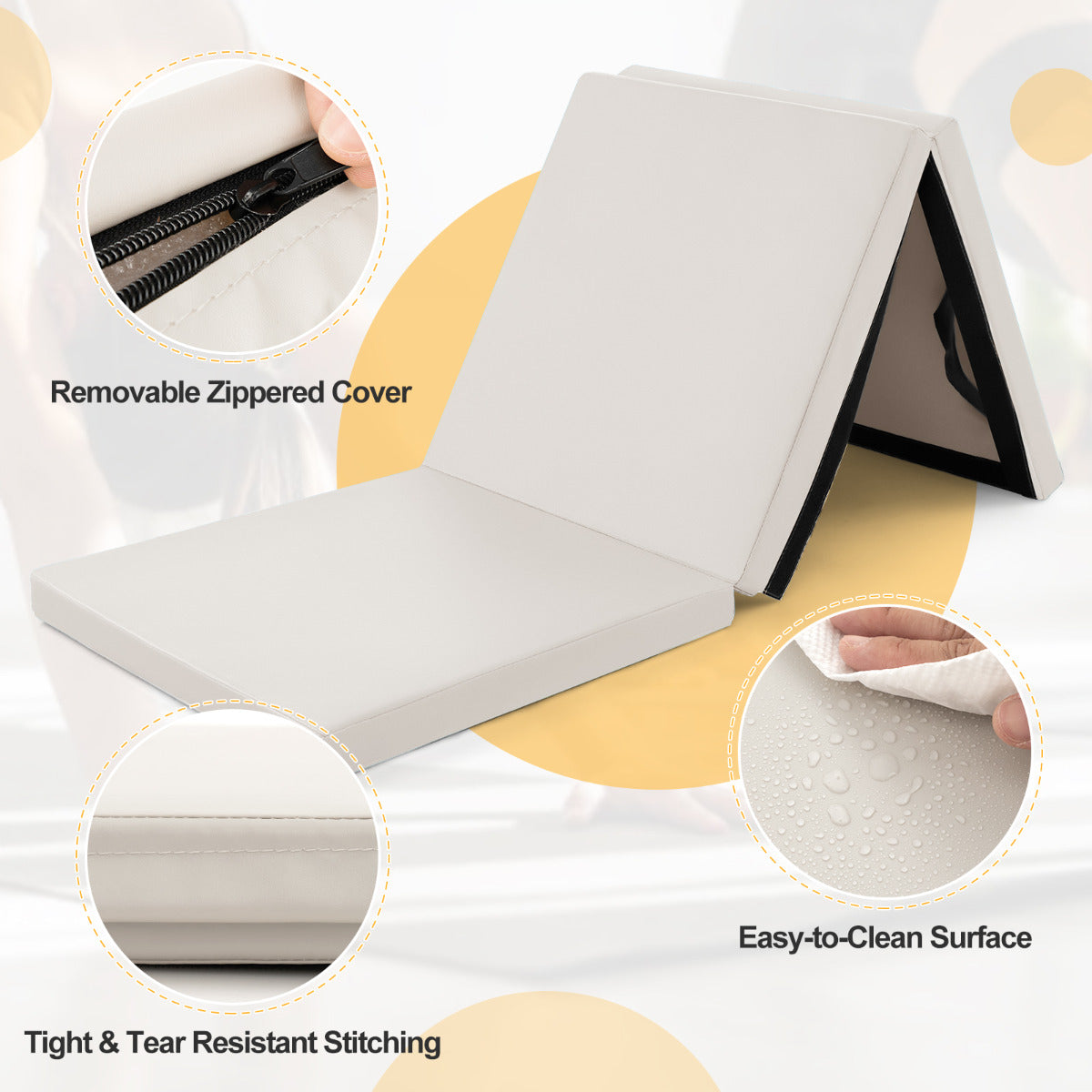 180 x 60 cm Portable 3-Fold Tumbling Mat with 2 Handles and Premium EPE Filler-Grey