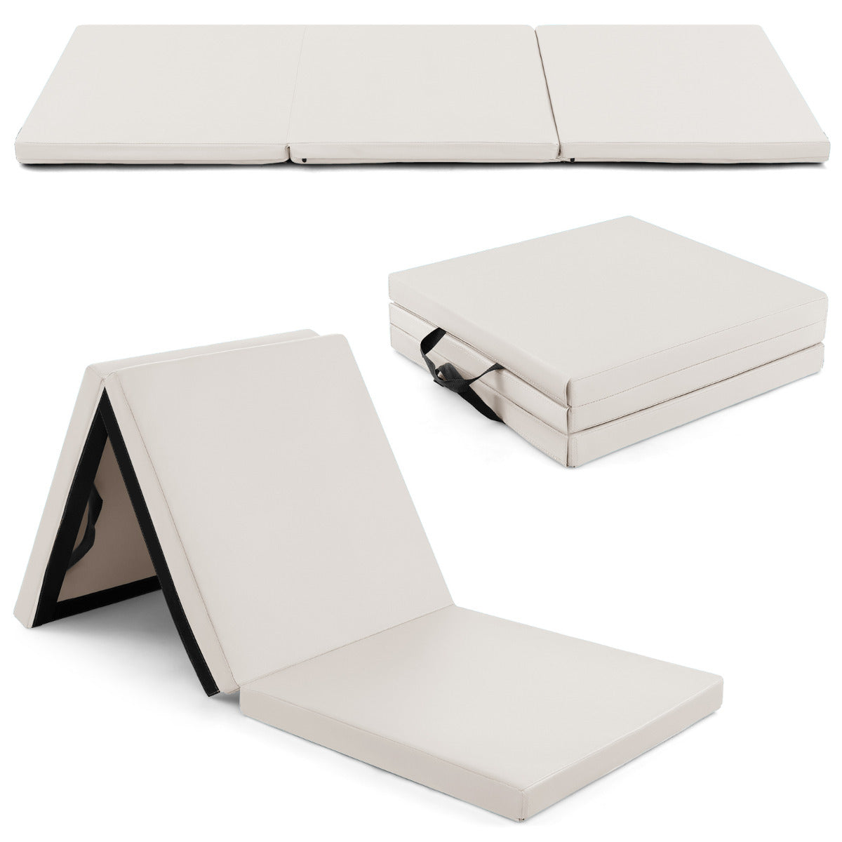 180 x 60 cm Portable 3-Fold Tumbling Mat with 2 Handles and Premium EPE Filler-Grey