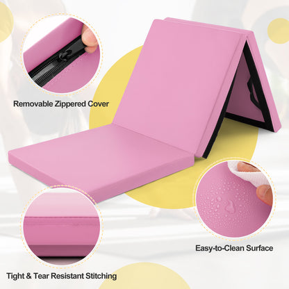180 x 60 cm Portable 3-Fold Tumbling Mat with 2 Handles and Premium EPE Filler-Pink