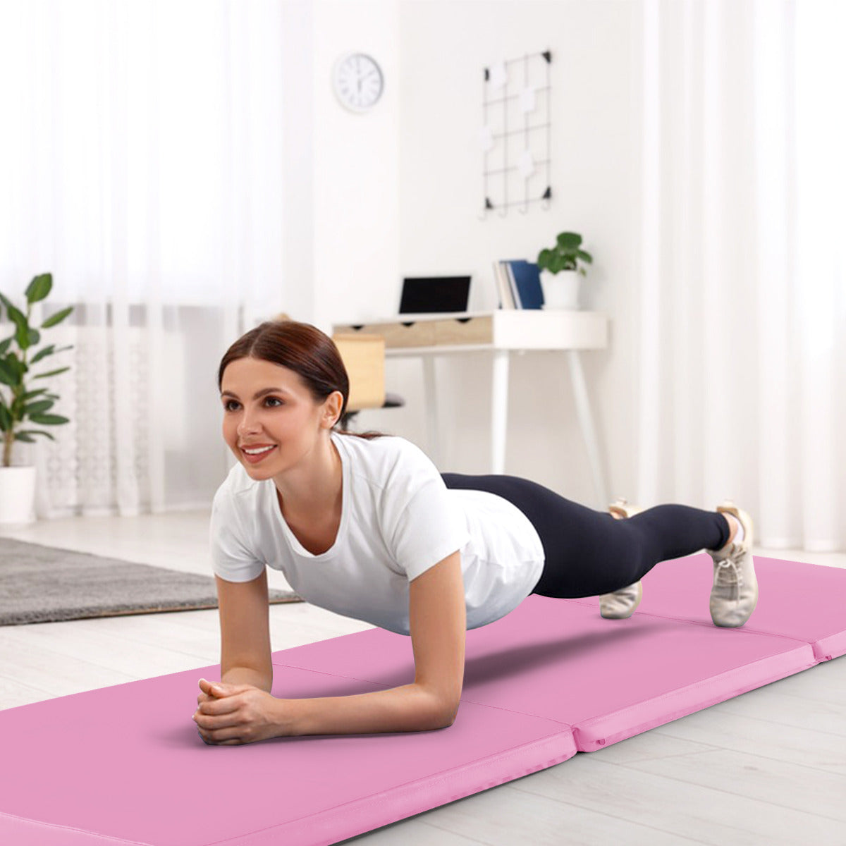 180 x 60 cm Portable 3-Fold Tumbling Mat with 2 Handles and Premium EPE Filler-Pink
