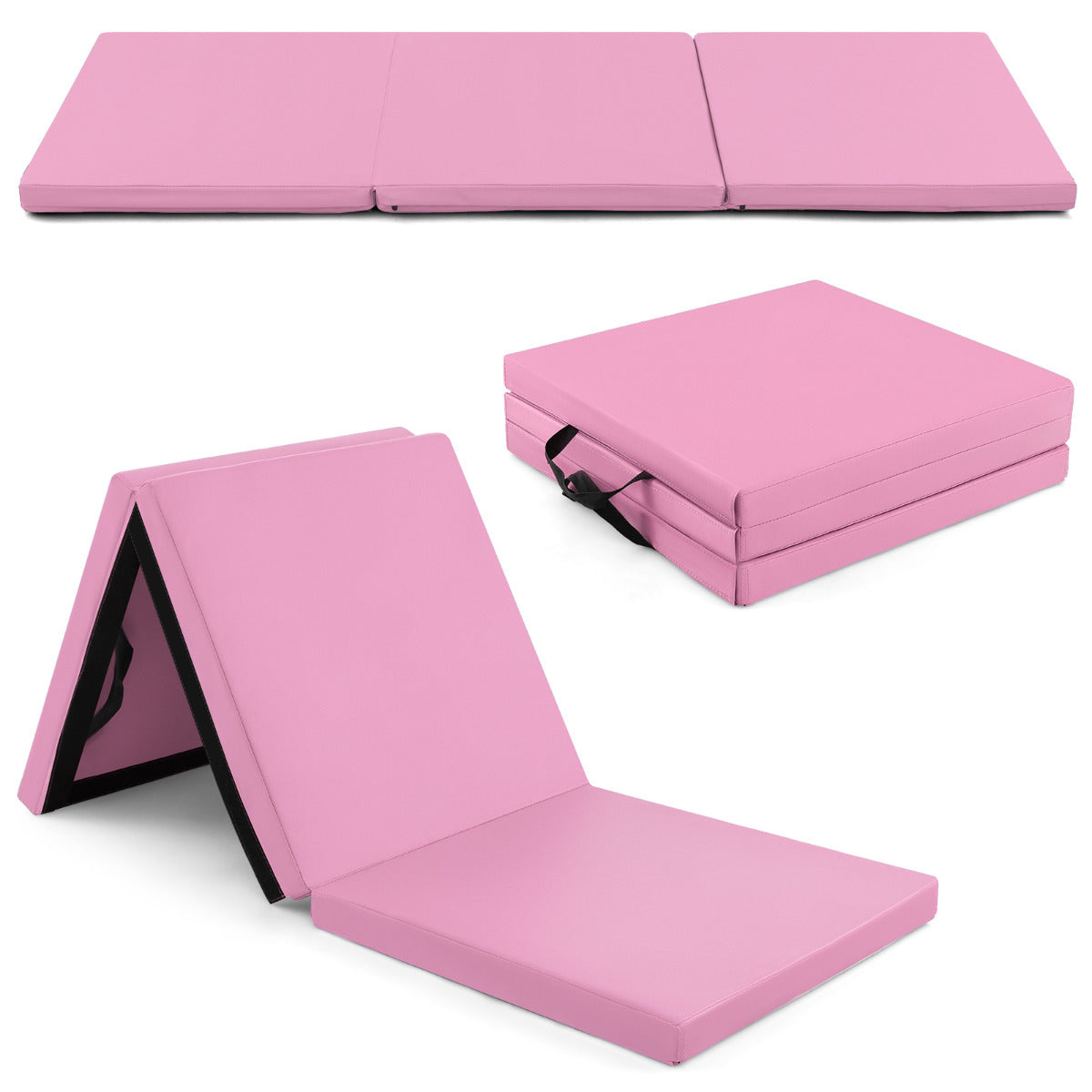 180 x 60 cm Portable 3-Fold Tumbling Mat with 2 Handles and Premium EPE Filler-Pink
