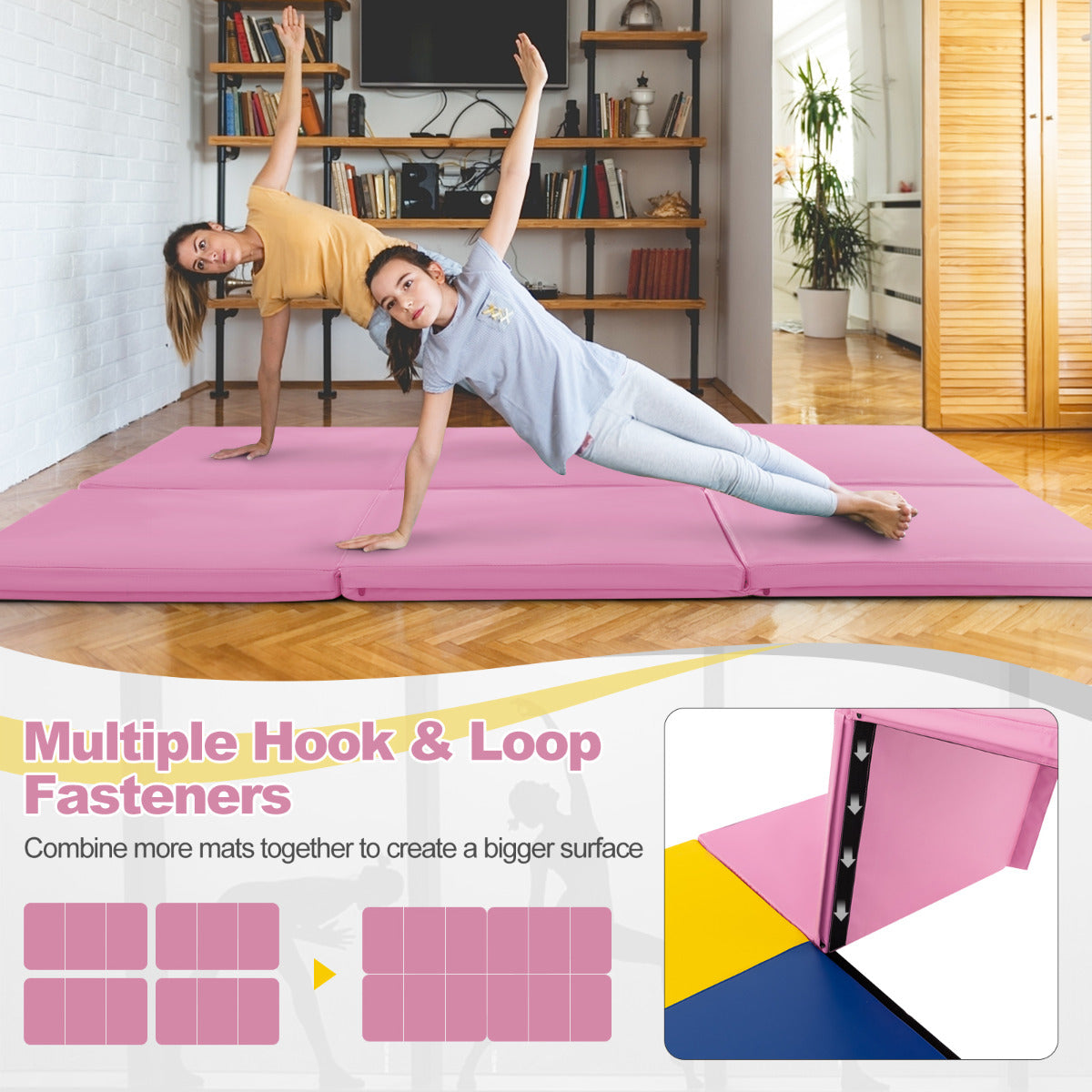180 x 60 cm Portable 3-Fold Tumbling Mat with 2 Handles and Premium EPE Filler-Pink