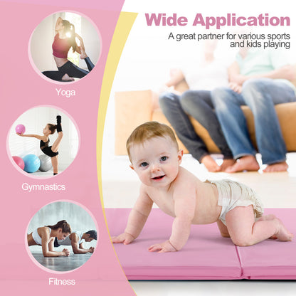 180 x 60 cm Portable 3-Fold Tumbling Mat with 2 Handles and Premium EPE Filler-Pink