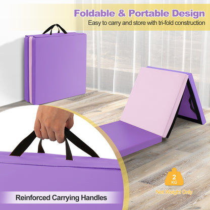 180 x 60 cm Portable 3-Fold Tumbling Mat with 2 Handles and Premium EPE Filler-Pink &amp; Purple