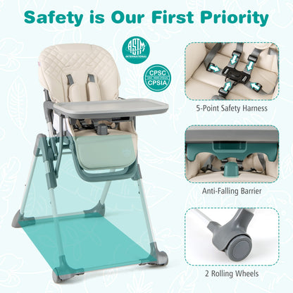 Portable Adjustable Highchair with Footrest and Detachable Tray-Beige