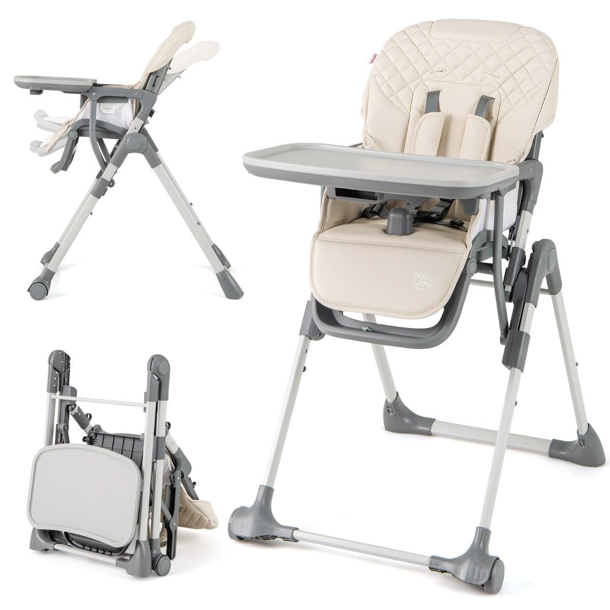 Portable Adjustable Highchair with Footrest and Detachable Tray-Beige