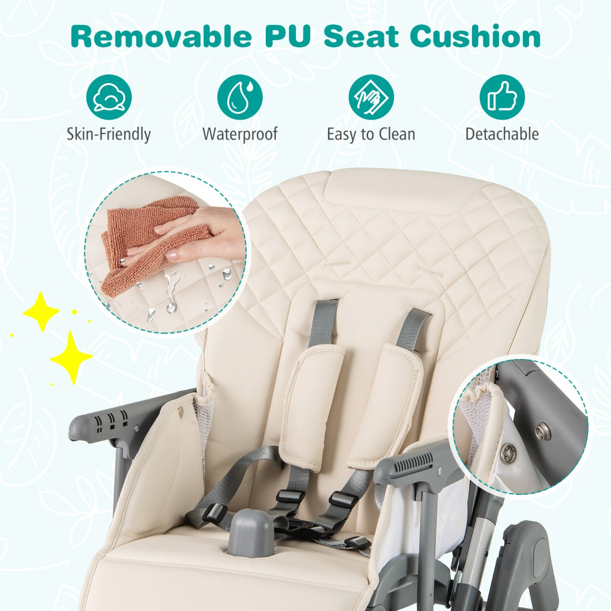Portable Adjustable Highchair with Footrest and Detachable Tray-Beige