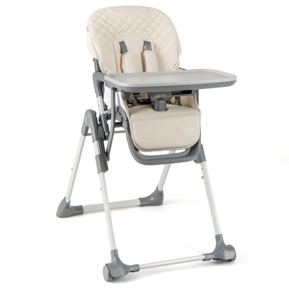 Portable Adjustable Highchair with Footrest and Detachable Tray-Beige