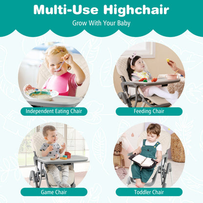 Portable Adjustable Highchair with Footrest and Detachable Tray-Beige