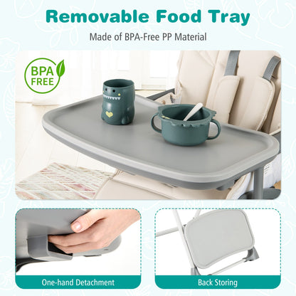 Portable Adjustable Highchair with Footrest and Detachable Tray-Beige