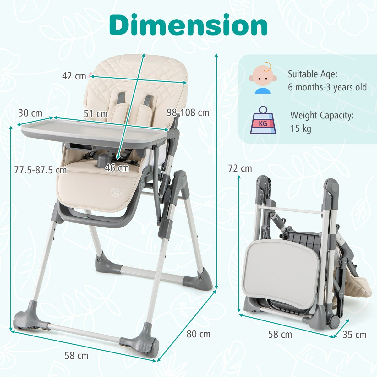 Portable Adjustable Highchair with Footrest and Detachable Tray-Beige