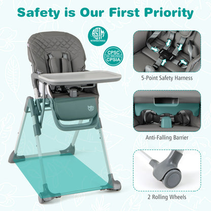 Portable Adjustable Highchair with Footrest and Detachable Tray-Grey