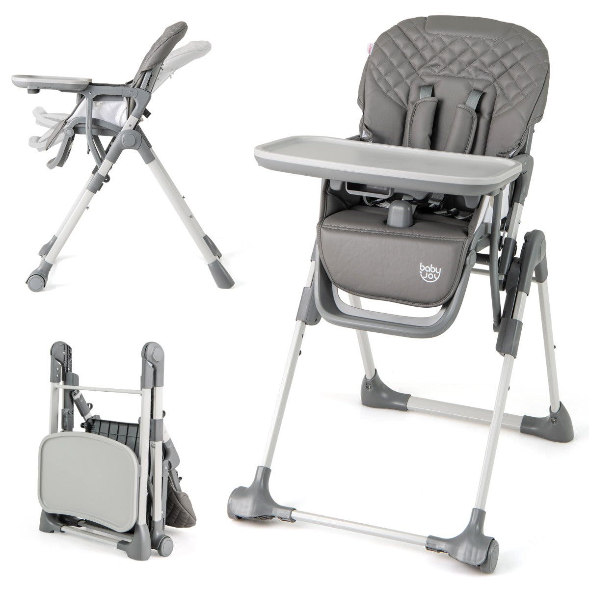 Portable Adjustable Highchair with Footrest and Detachable Tray-Grey