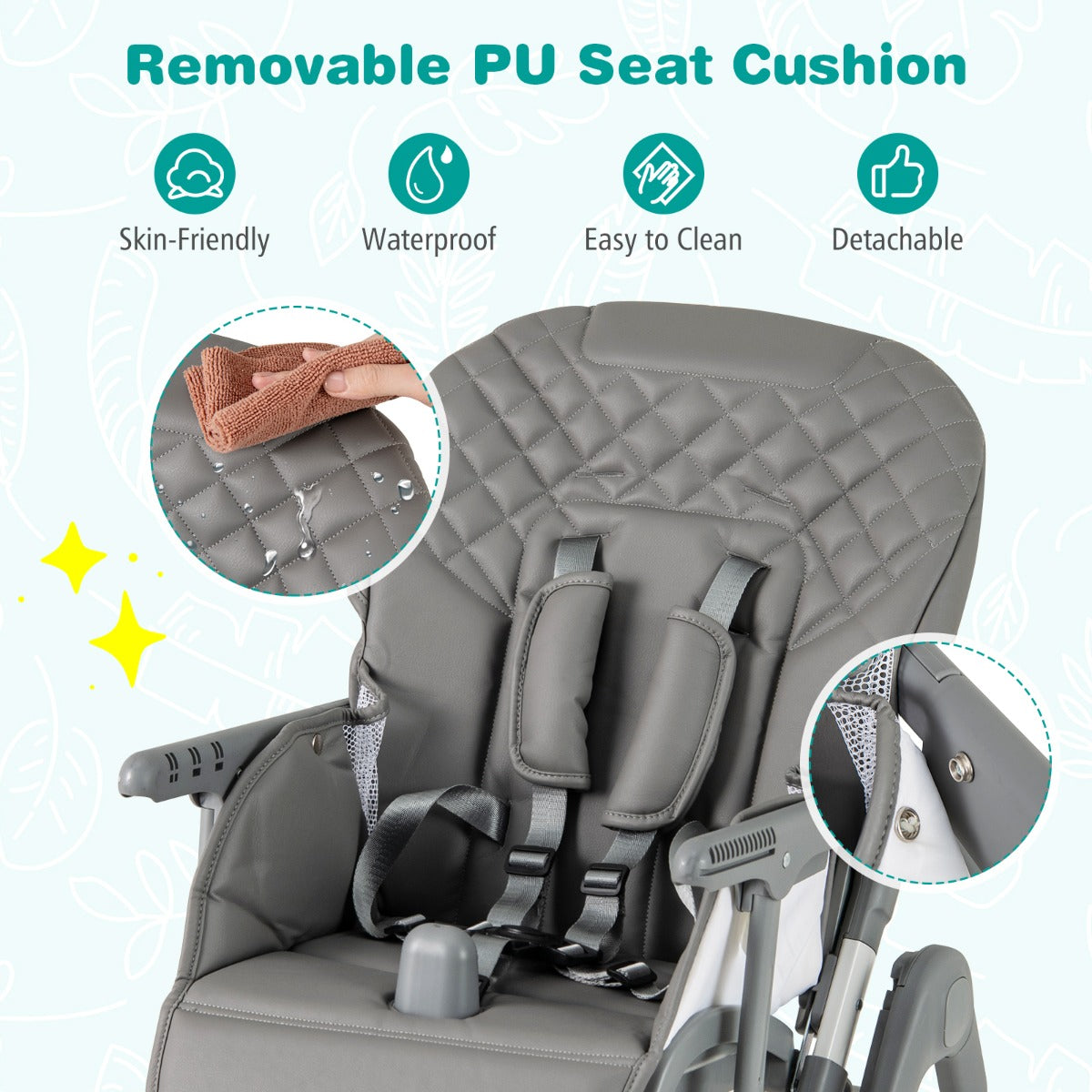 Portable Adjustable Highchair with Footrest and Detachable Tray-Grey