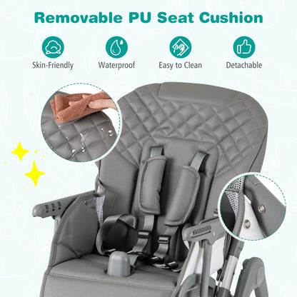 Portable Adjustable Highchair with Footrest and Detachable Tray-Grey