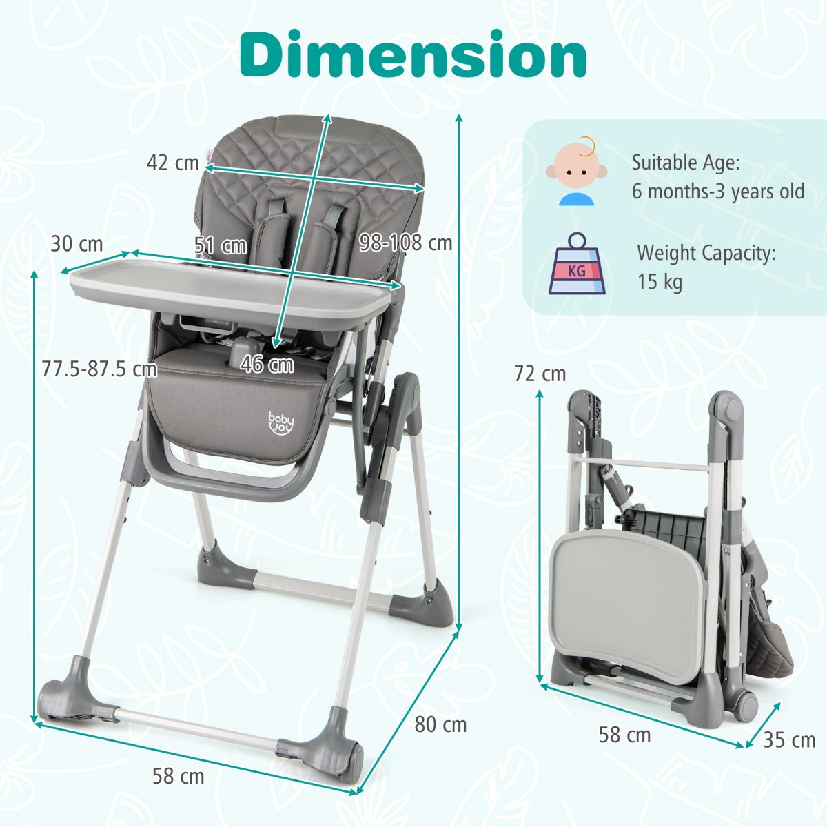 Portable Adjustable Highchair with Footrest and Detachable Tray-Grey