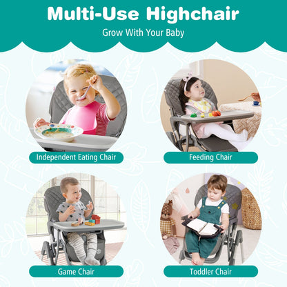 Portable Adjustable Highchair with Footrest and Detachable Tray-Grey