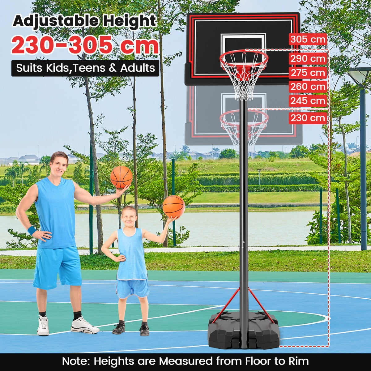 Portable Basketball Hoop with with 110cm Shatterproof Backboard and Wheels