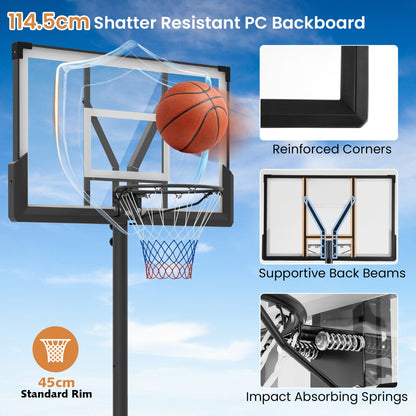Portable Basketball Hoop with Impact Resistant Backboard and Fillable Base