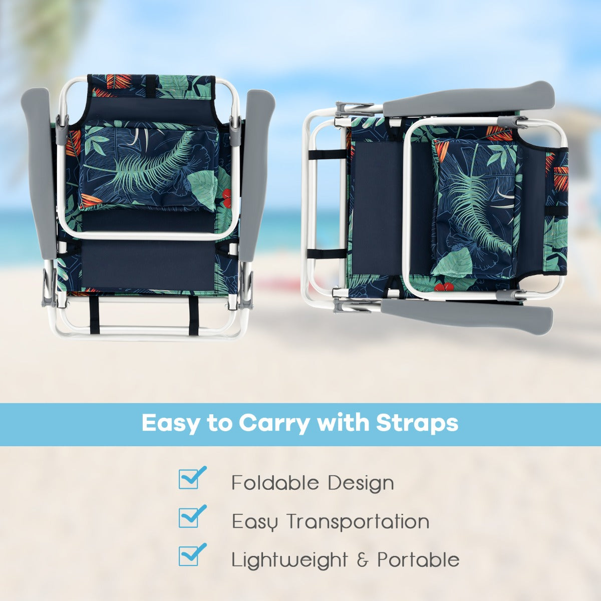 Portable Camping Chairs with 5 Adjustable Positions for Lawn/Poolside-Black