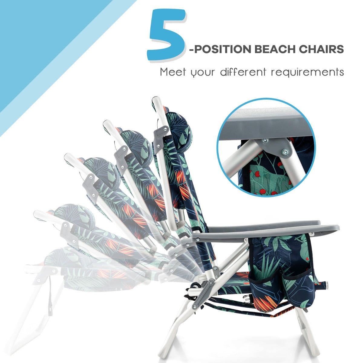Portable Camping Chairs with 5 Adjustable Positions for Lawn/Poolside-Black