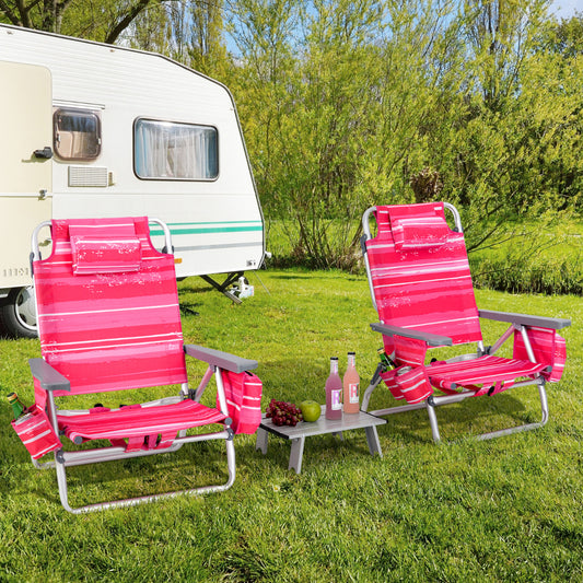 Portable Camping Chairs with 5 Adjustable Positions for Lawn/Poolside-Pink