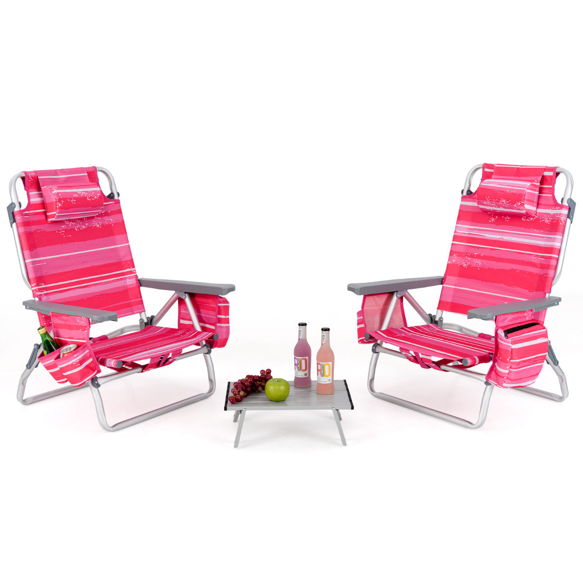 Portable Camping Chairs with 5 Adjustable Positions for Lawn/Poolside-Pink