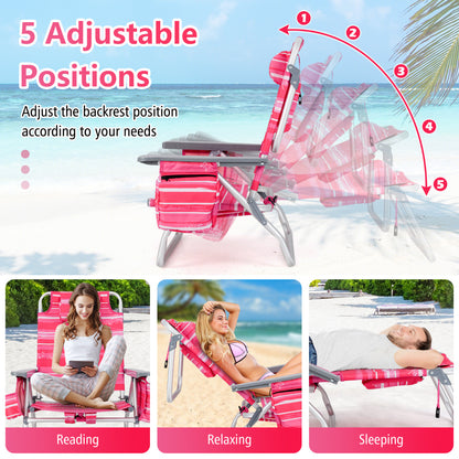 Portable Camping Chairs with 5 Adjustable Positions for Lawn/Poolside-Pink