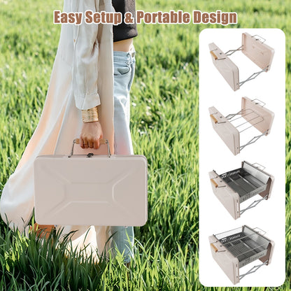 Costway Portable Charcoal Grill Folding BBQ Grill with Dishwasher-safe Grill Grids-Beige