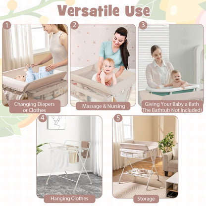 Portable Folding Baby Changing Table for Infant Newborn Nursery-Beige