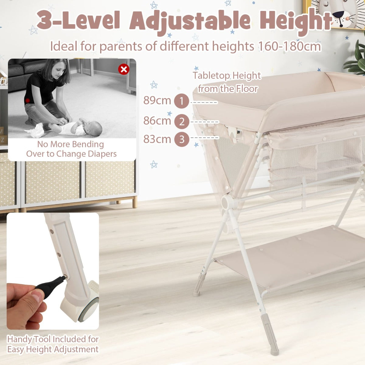 Portable Folding Baby Changing Table for Infant Newborn Nursery-Beige