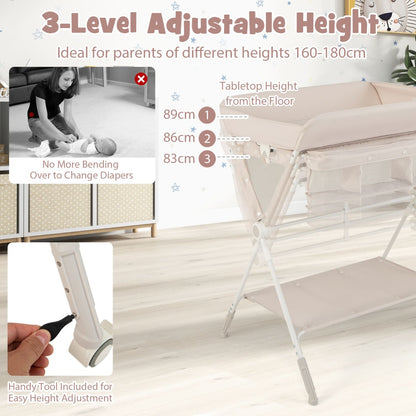Portable Folding Baby Changing Table for Infant Newborn Nursery-Beige