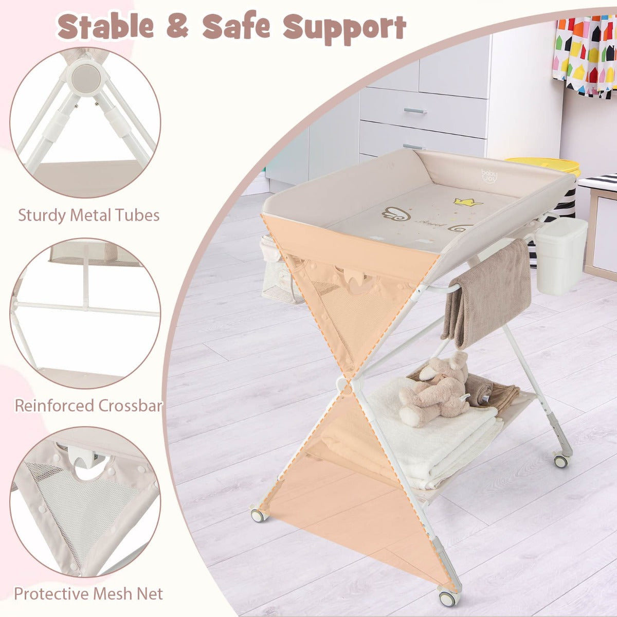 Portable Folding Baby Changing Table for Infant Newborn Nursery-Beige