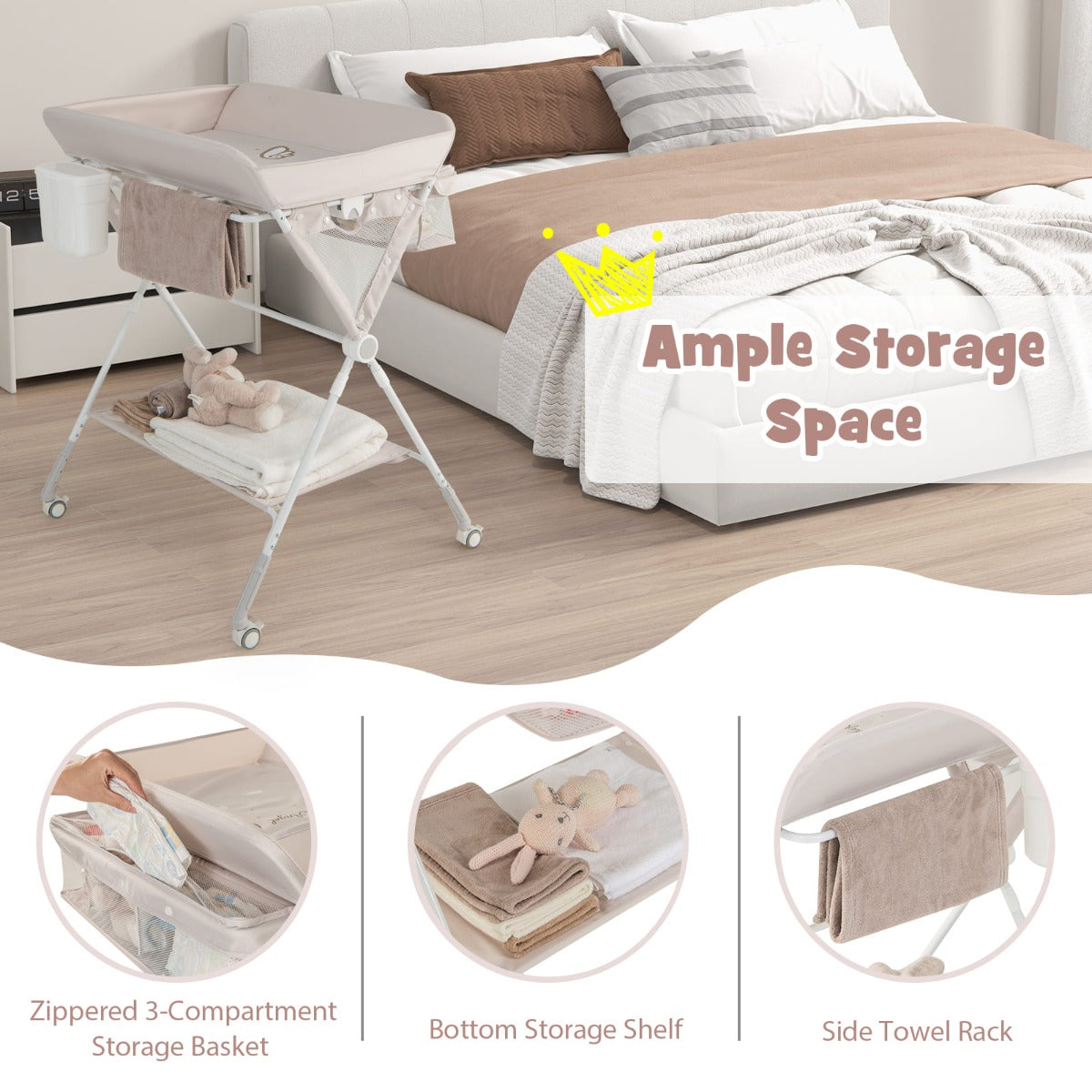 Portable Folding Baby Changing Table for Infant Newborn Nursery-Beige