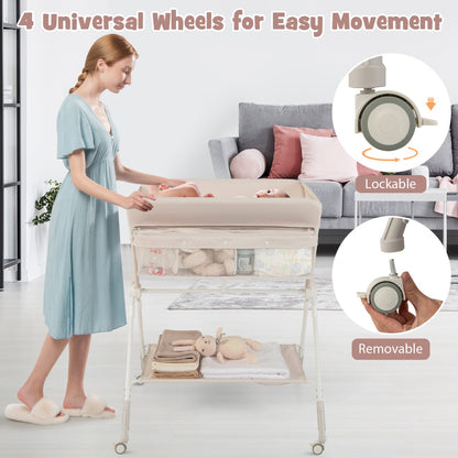 Portable Folding Baby Changing Table for Infant Newborn Nursery-Beige