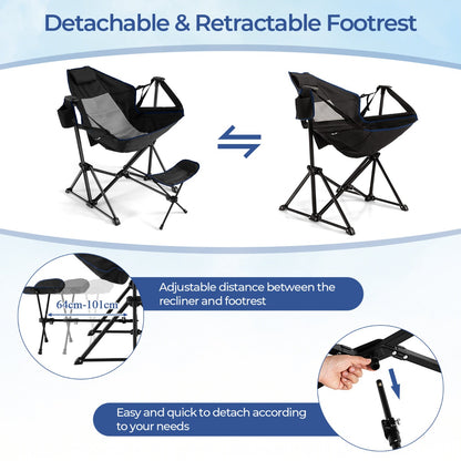 Portable Folding Camping Lounge Chair with Footrest  for Beach Lawn Fishing-Black